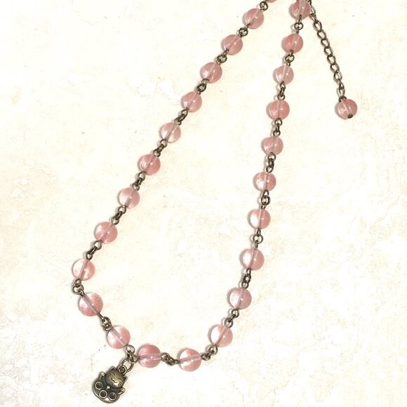 Cute Cherry Quartz Bronze Fortune Cat Adjustable Pendant Choker - Picture 7 of 16